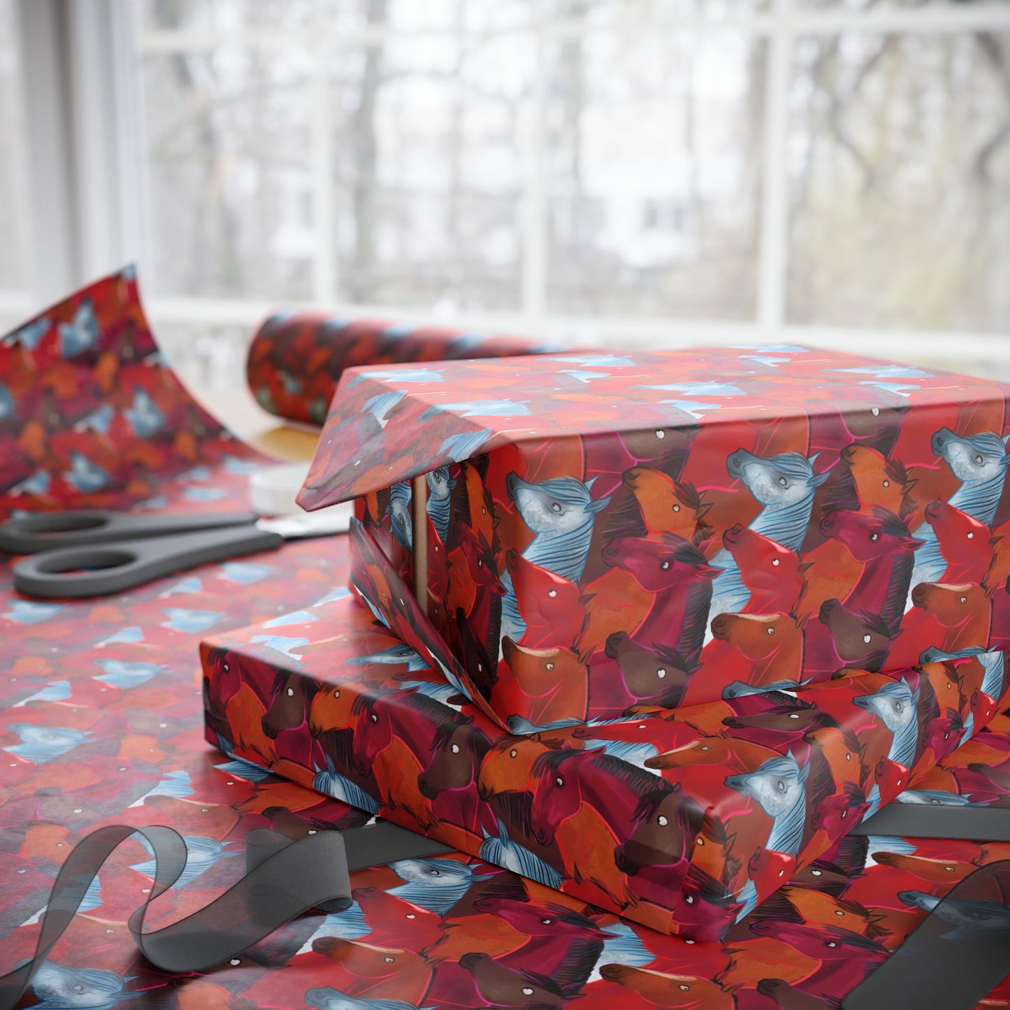 Bays N Greys Equestrian Art Wrapping Paper | Gift Wrap for Horse Lovers