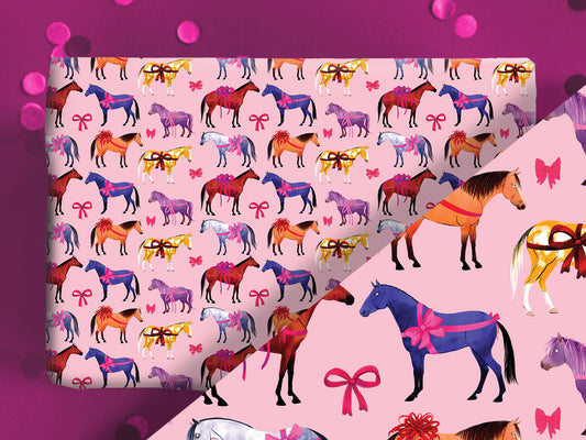 Colorful Horse Breeds | Equestrian Gift Wrap Roll - Pink
