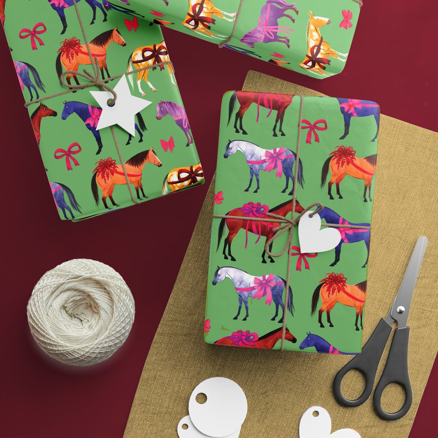 Colorful Horse Breeds | Equestrian Gift Wrap Roll - Green