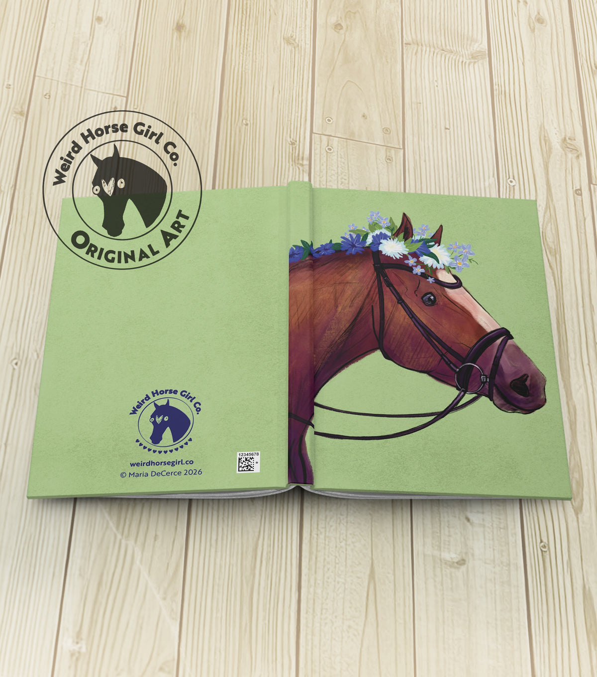 Dressage Horse Floral Journal, Equestrian Notebook Hand-drawn Art, Original Illustration, Horse with Flowers, Modern Boho Horse Decor