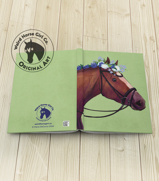 Dressage Horse Floral Journal, Equestrian Notebook Hand-drawn Art, Original Illustration, Horse with Flowers, Modern Boho Horse Decor