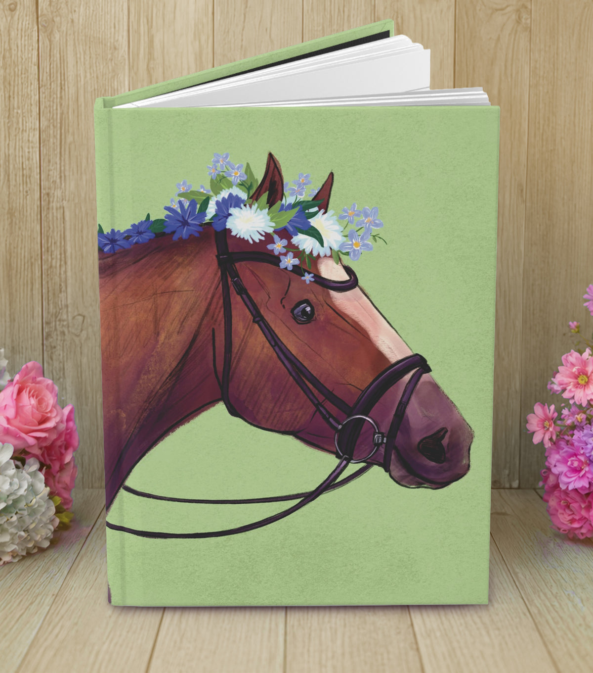 Dressage Horse Floral Journal, Equestrian Notebook Hand-drawn Art, Original Illustration, Horse with Flowers, Modern Boho Horse Decor