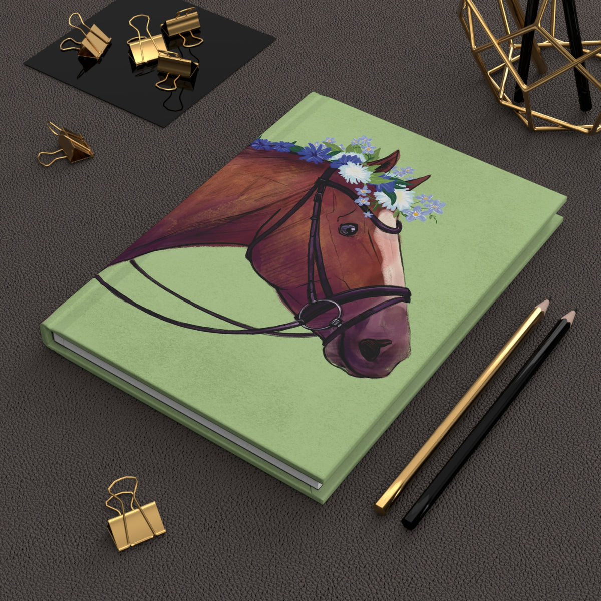 Dressage Horse Floral Journal, Equestrian Notebook Hand-drawn Art, Original Illustration, Horse with Flowers, Modern Boho Horse Decor