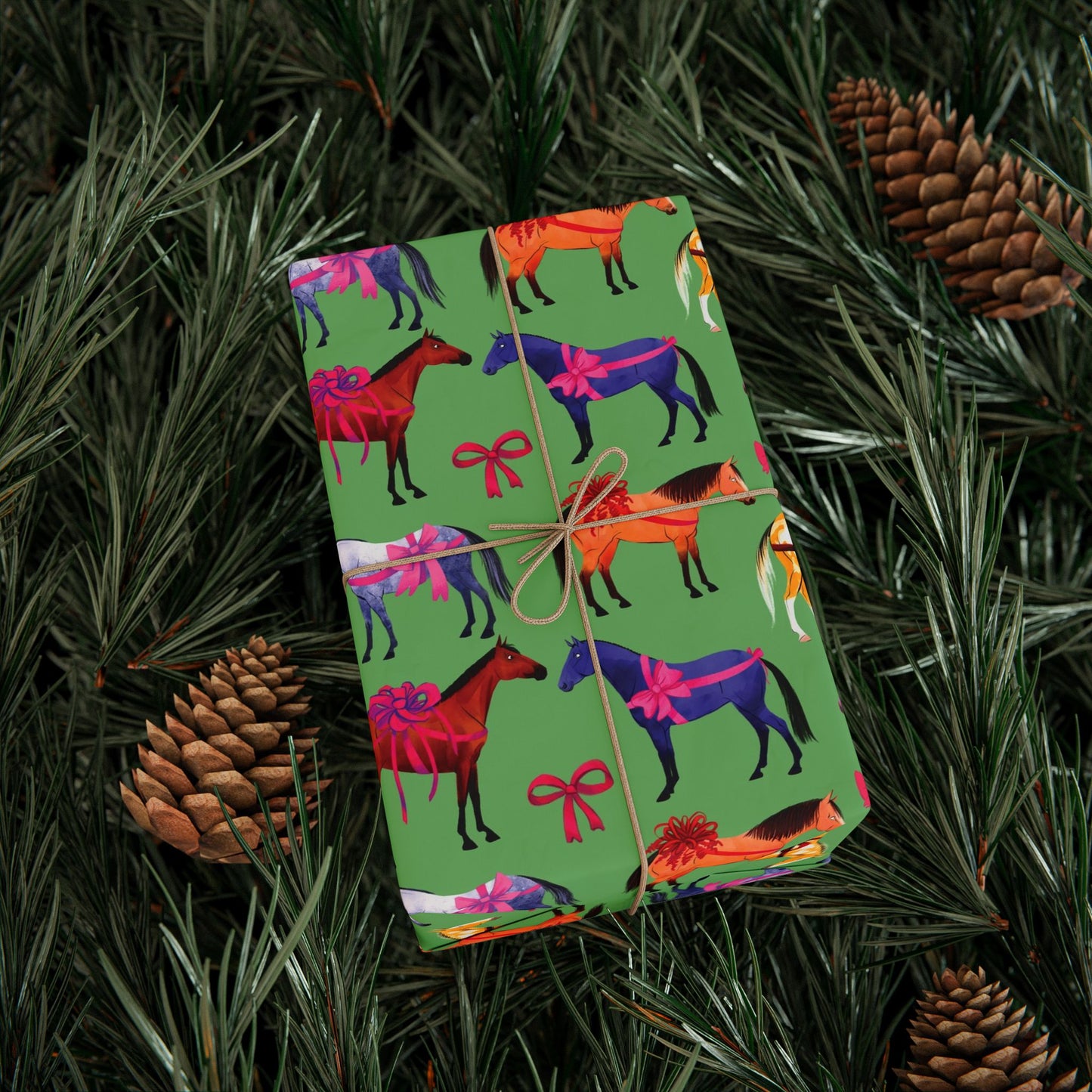 Colorful Horse Breeds | Equestrian Gift Wrap Roll - Green