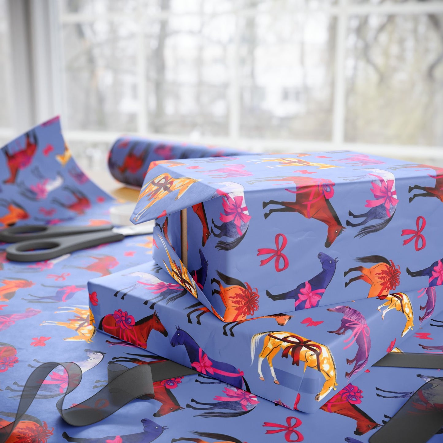 Colorful Horse Breeds | Equestrian Gift Wrap Roll - Lilac