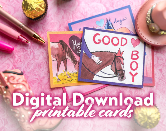 Digital Download PDF - Horse Love Equestrian Printable Valentine's Day Cards