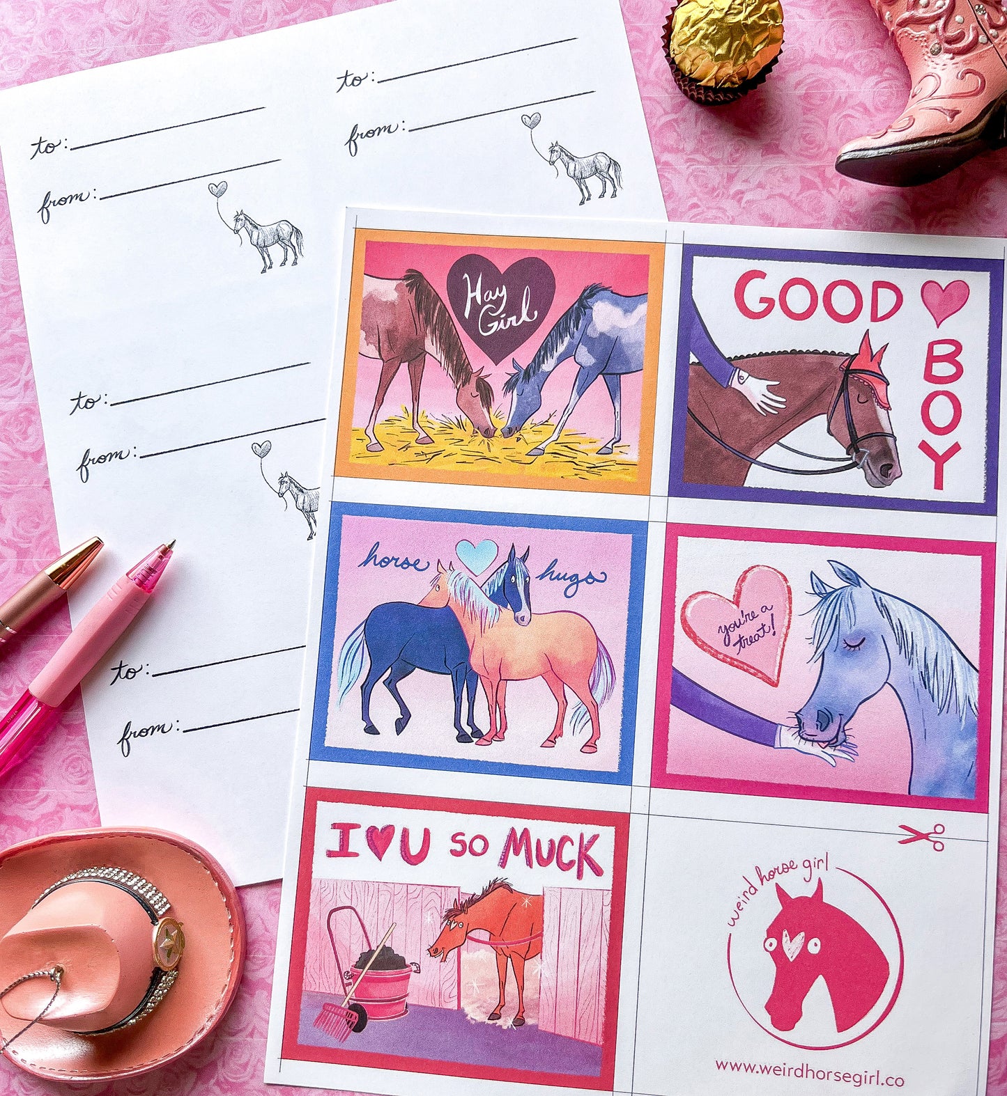 Digital Download PDF - Horse Love Equestrian Printable Valentine's Day Cards